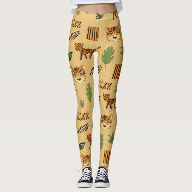 Cartoon Tiger: Fröhliches Kindermuster. Leggings (Vorderseite)