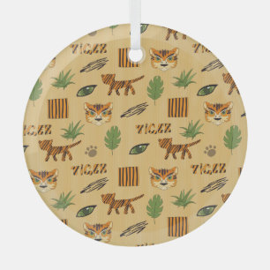 Cartoon Tiger: Fröhliches Kindermuster. Ornament Aus Glas