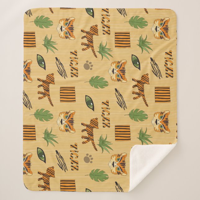 Cartoon Tiger: Fröhliches Kindermuster. Sherpadecke (Vorderseite)