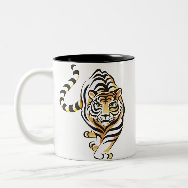 Cartoon-Tiger-Kaffee-Tasse Zweifarbige Tasse (Links)
