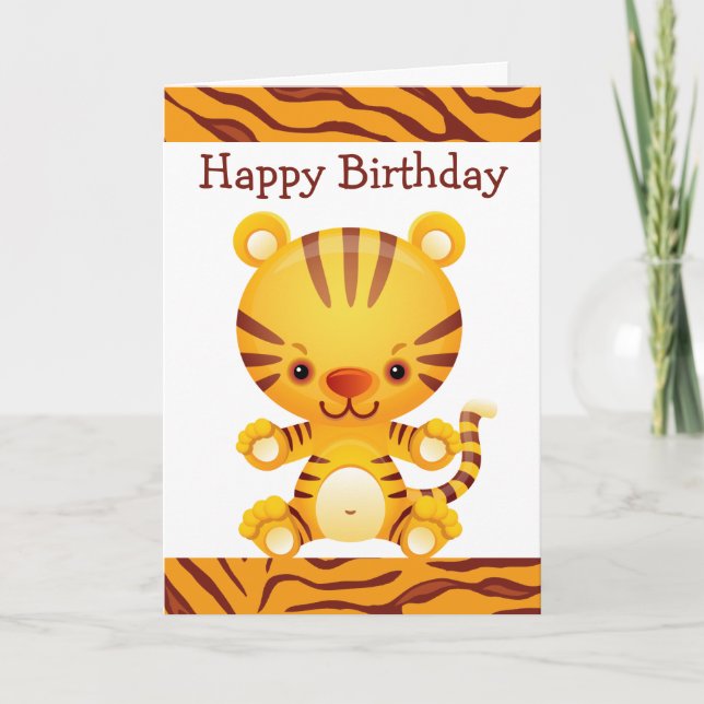 Cartoon Tiger mit Tiger Print Happy Birthday Karte (Vorderseite)