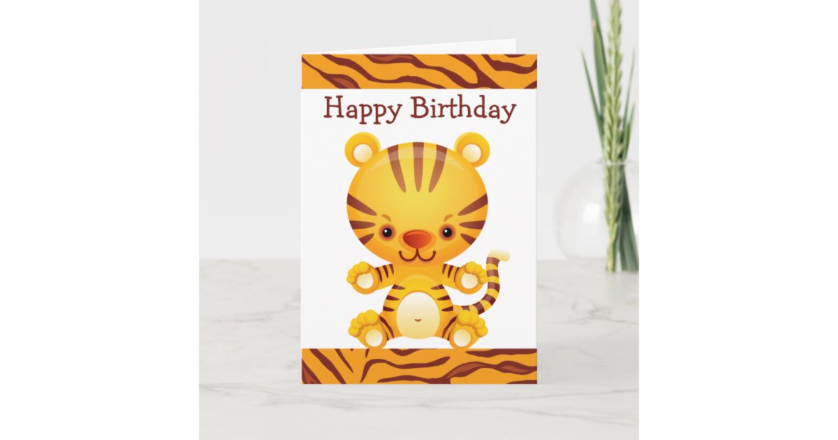 Cartoon Tiger mit Tiger Print Happy Geburtstag Karte Zazzle.at