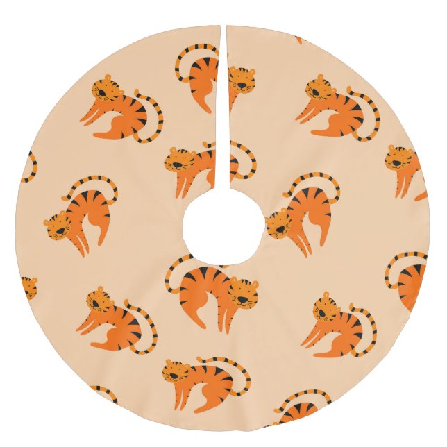 Cartoon Tigers: Vintage Kinderwerbung Polyester Weihnachtsbaumdecke (Vorderseite)