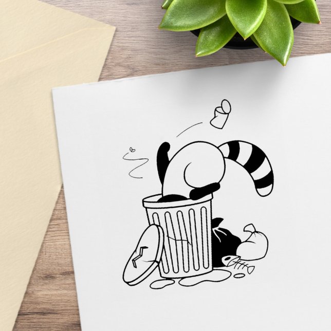 Cartoon Trash Can Raccoon Gummistempel (Von Creator hochgeladen)