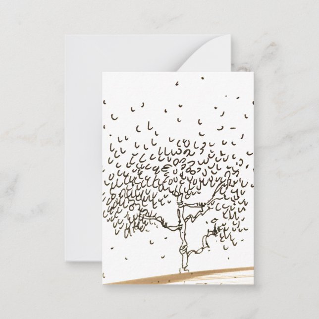 Cartoon Tree Falling Leaves Drawing Mitteilungskarte (Vorderseite)