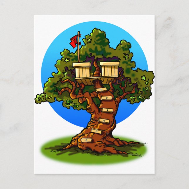 Cartoon Treehouse Postkarte (Vorderseite)