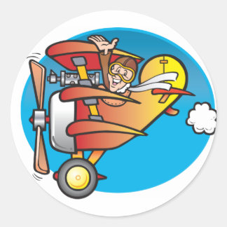 Cartoon Triplane Runder Aufkleber