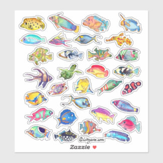 Cartoon Tropical Reef Fisch 2 Aquarell Aufkleber