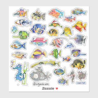 Cartoon Tropical Reef Fische 3 Aquarellfarben Aufkleber