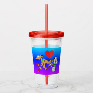 Cartoon Tumbler: Niedlicher Hund und Katze Acryltrinkbecher