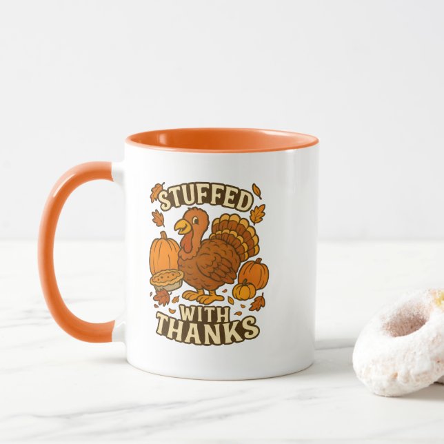 Cartoon Türkei glücklich Thanksgiving Tasse (Mit Donut)