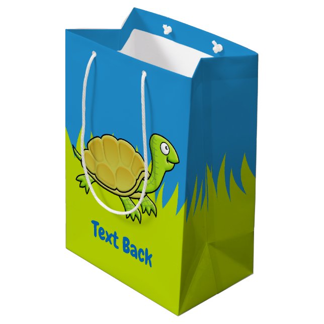 Cartoon Turtle Medium Geschenktasche Mittlere Geschenktüte (Rückseite Schrägansicht)