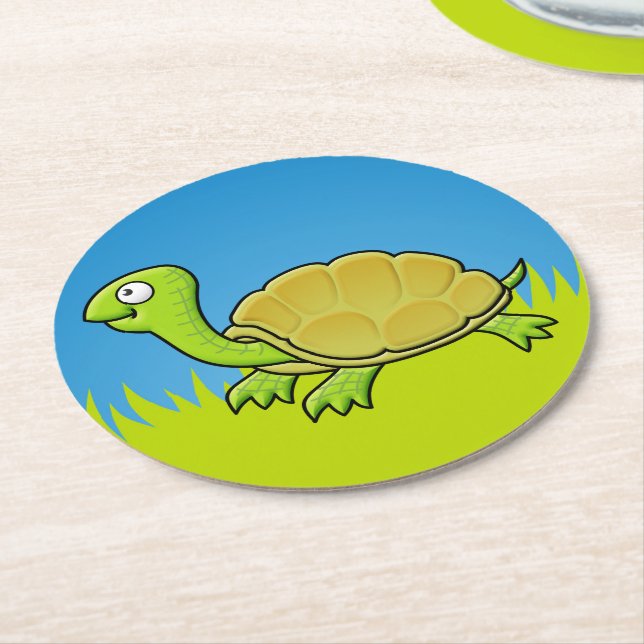 Cartoon Turtle Runder Pappuntersetzer (Angewinkelt)