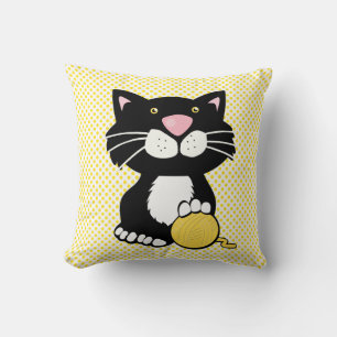 Cartoon Tuxedo Katze auf Polka Dot Throw Kissen