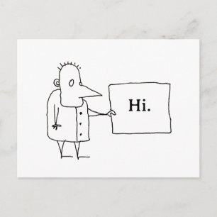 Cartoon-Typ mit Hi-Schild Hallo Postkarte