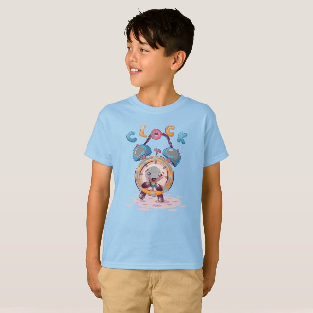 Cartoon-Uhr | Kinder T - Shirt (Vorne ganz)