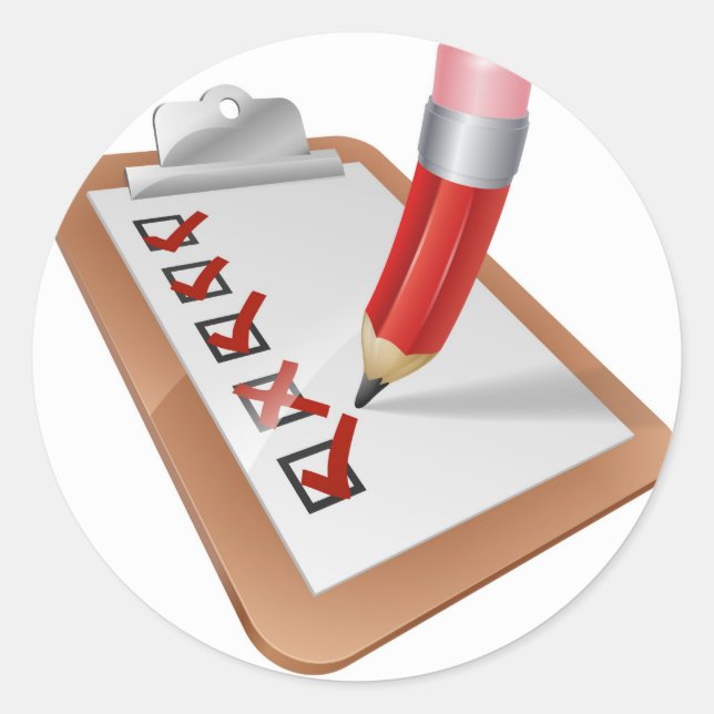 Cartoon-Umfrage Zwischenablage mit Stift Runder Aufkleber (Vorderseite)