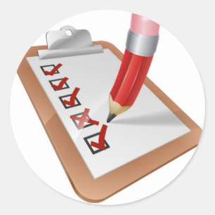 Cartoon-Umfrage Zwischenablage mit Stift Runder Aufkleber