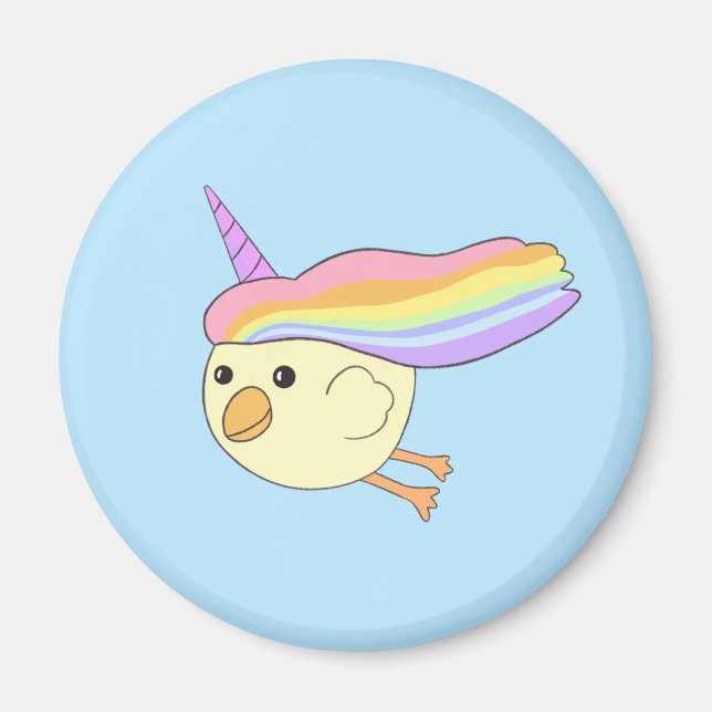 Cartoon Unicorn Chicken Round Magnet (Vorne)