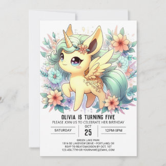 Cartoon Unicorn Digital Geburtstag Einladung