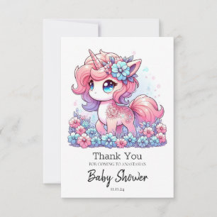 Cartoon Unicorn Kinderdusche Dankeskarte