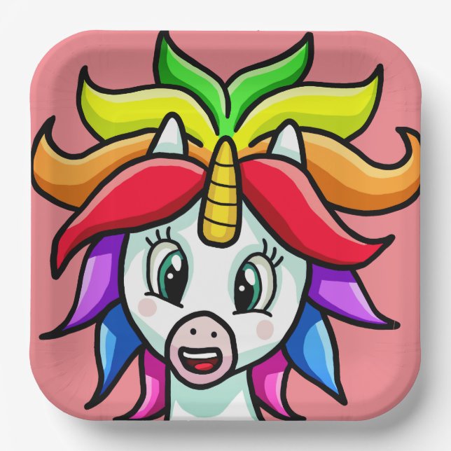 Cartoon Unicorn Pappteller (Vorderseite)