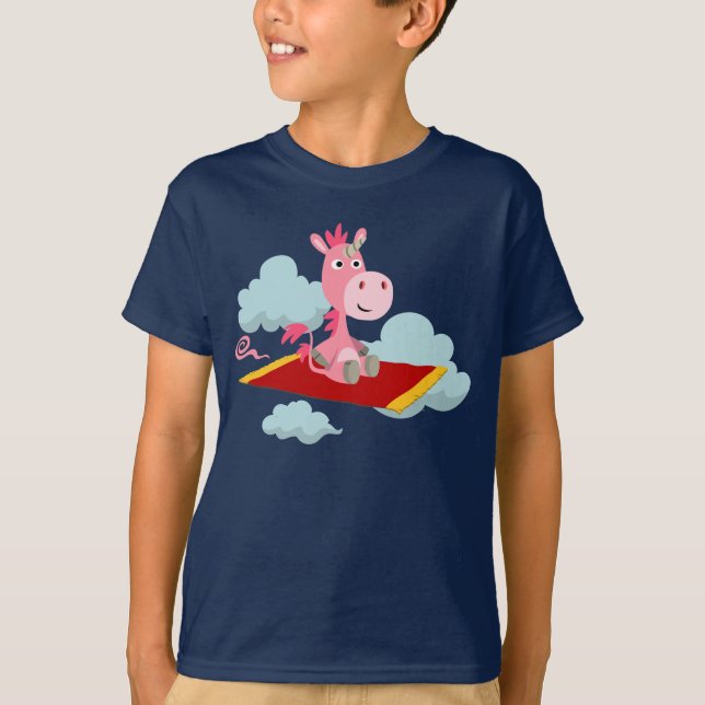 Cartoon Unicorns magischer Teppichfahrer Kinder T  T-Shirt (Vorderseite)