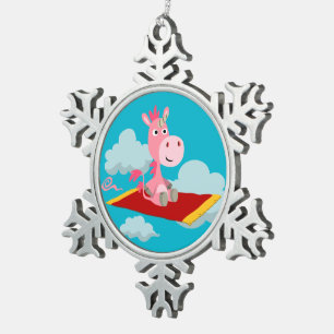 Cartoon Unicorns magischer Teppichfahrer Schneeflocken Zinn-Ornament