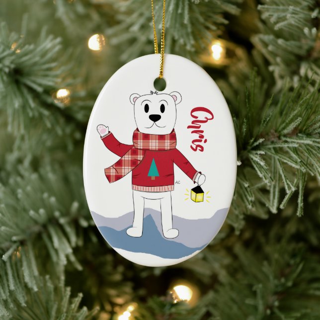 Cartoon Vater Eisbär Weihnachtsgeschmack Keramik Ornament (Baum)