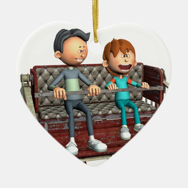 Cartoon-Vater und Sohn auf einem Riesenrad Keramik Ornament (Vorne)