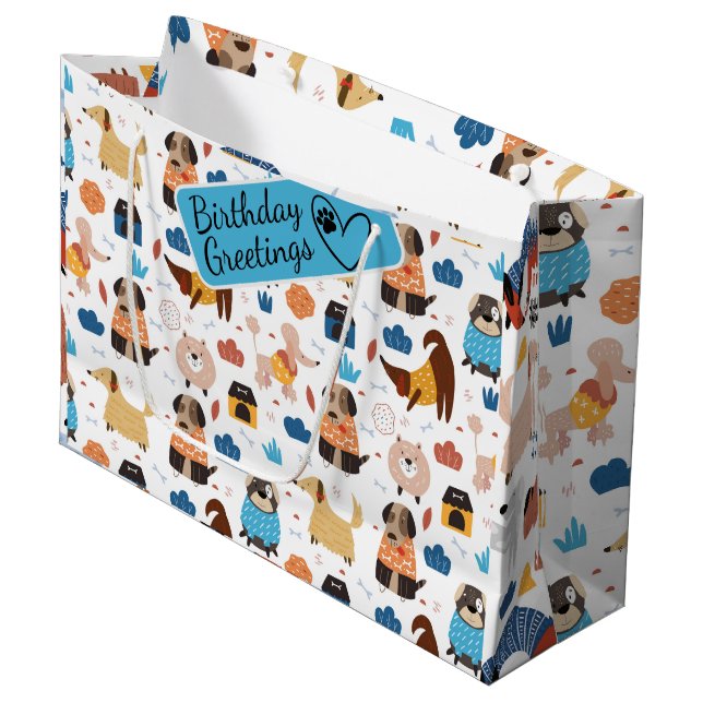 Cartoon verrückter Hund nahtlos Muster große Gesch Geschenktüte (Vorderseite Schrägansicht)