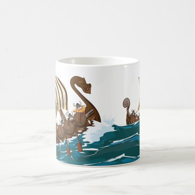 Cartoon Viking Invasionsflotte Kaffeetasse (Mittel)