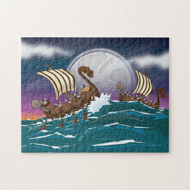 Cartoon Viking Invasionsflotte Puzzle (Horizontal)