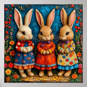 🐰 Cartoon-Vintage-Hasen Cottage Art Poster