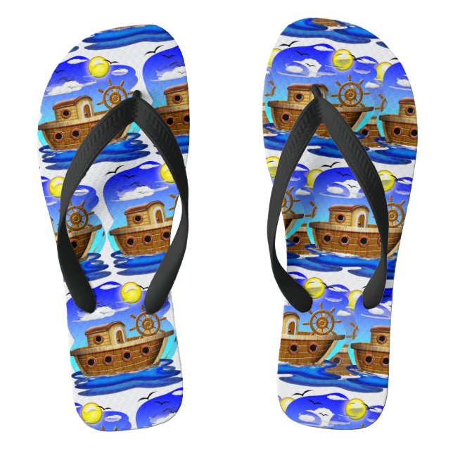 Cartoon von Fischereifahrzeugen Flip Flops (Fußbett)