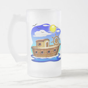 Cartoon von Fischereifahrzeugen Mattglas Bierglas