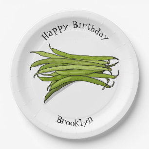 Cartoon von grünen Bohnen Pappteller