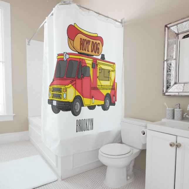 Cartoon von Hot Dog Futter LKW Duschvorhang (Beispiel)