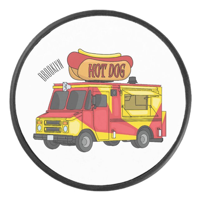 Cartoon von Hot Dog Futter LKW Eishockey Puck (Vorderseite)