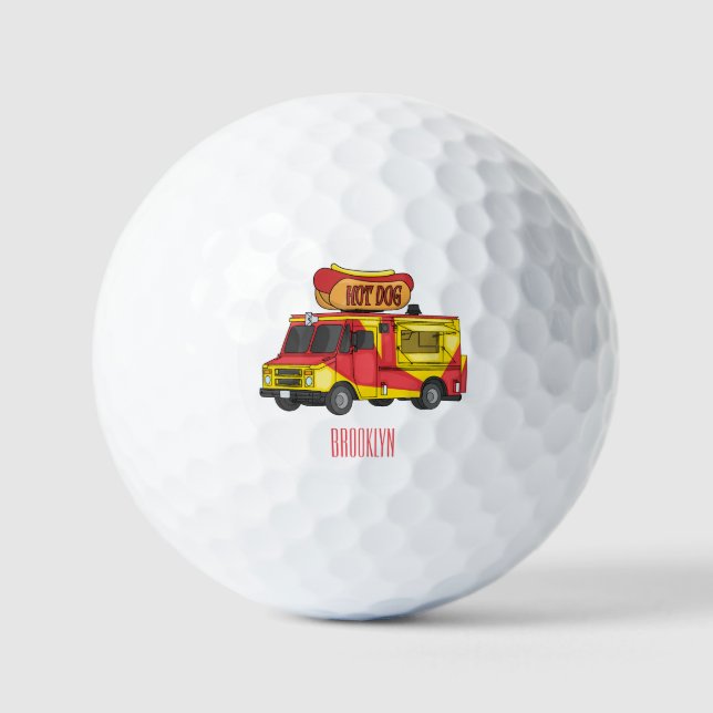 Cartoon von Hot Dog Futter LKW Golfball (Vorderseite)