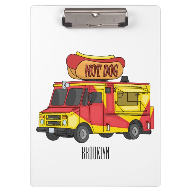 Cartoon von Hot Dog Futter LKW Klemmbrett (Vorderseite)