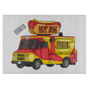 Cartoon von Hot Dog Futter LKW Schneidebrett