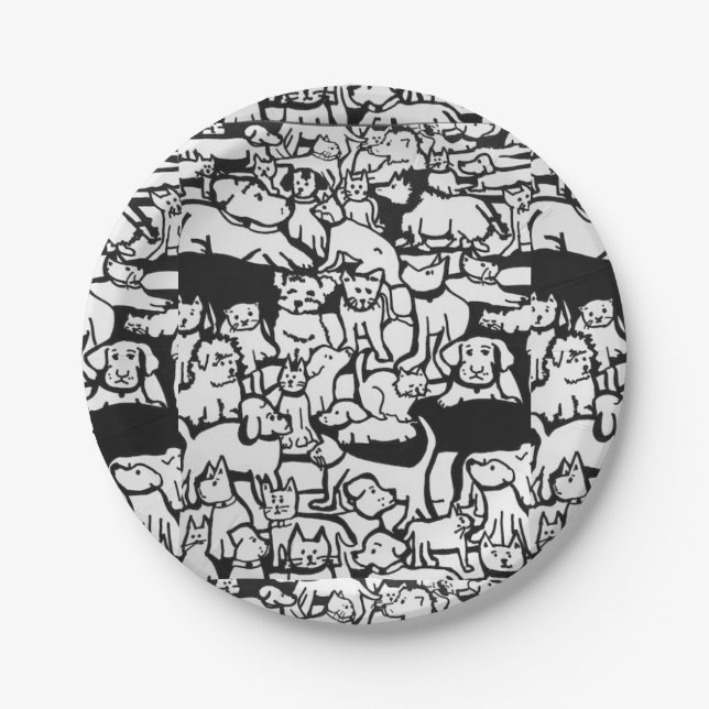 Cartoon von Hunden und Katzen" Papiere Teller (Vorderseite)