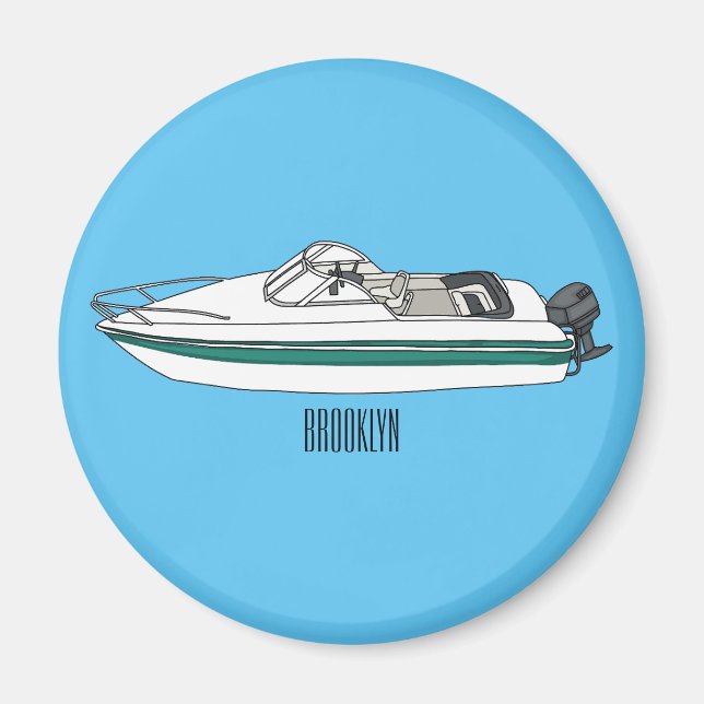 Cartoon von Motorbooten Magnet (Vorne)