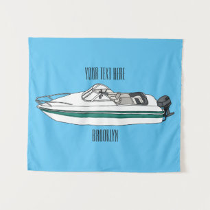 Cartoon von Motorbooten Wandteppich