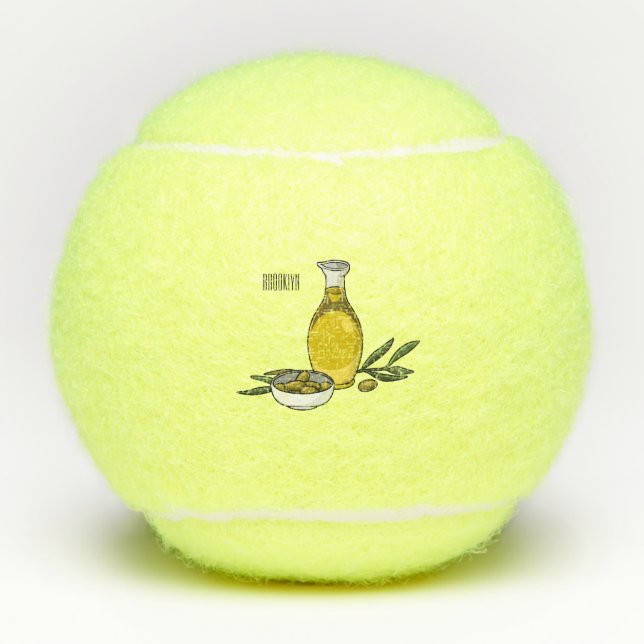 Cartoon von Olivenöl Tennisbälle (Vorderseite)