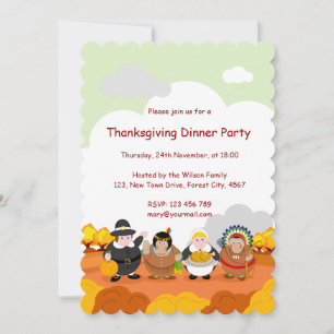 Cartoon von Pilgervätern und Amerikanischen Ureinw Einladung