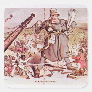 Cartoon von Präsident Roosevelt Quadratischer Aufkleber