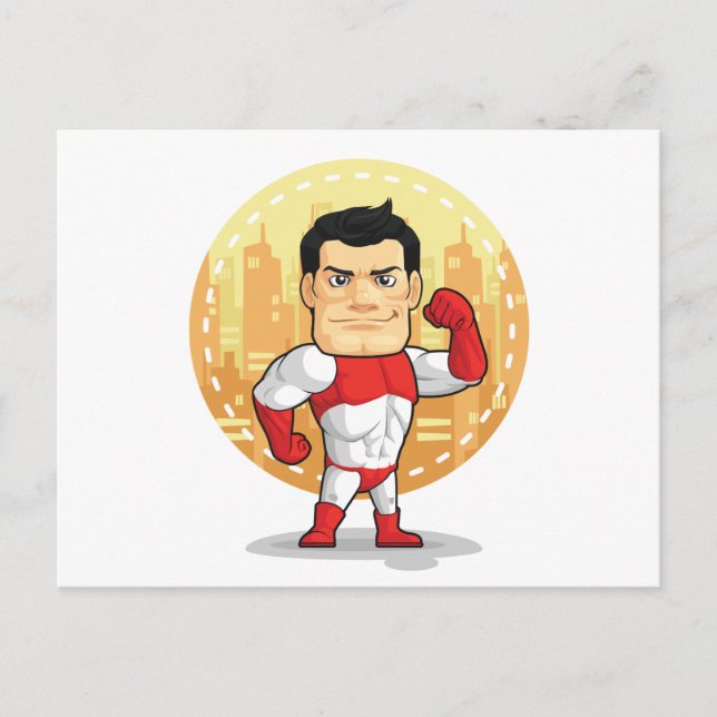 Cartoon von Superhero Postkarte (Vorderseite)