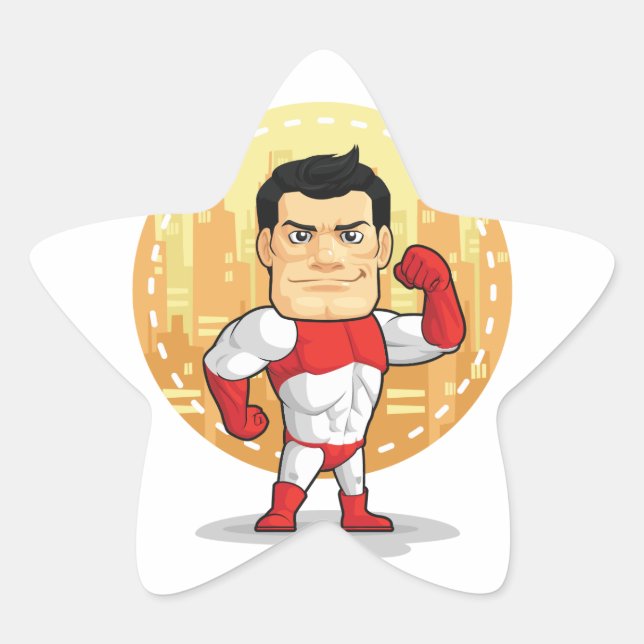Cartoon von Superhero Stern-Aufkleber (Vorderseite)